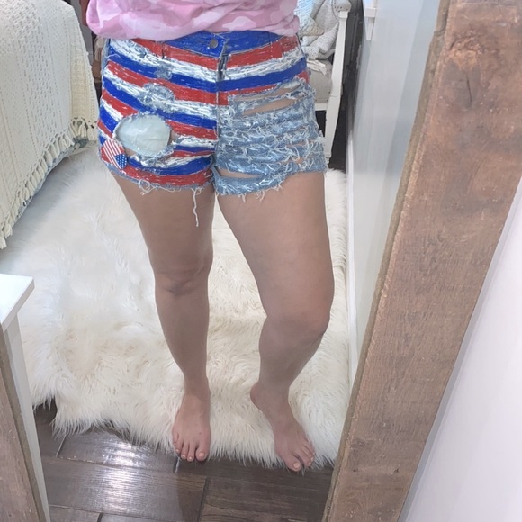 Lee vintage shorts Decon distressed patriot festival USA size 12 - Picture 1 of 9